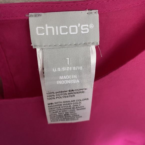 Chicos Hot Pink 3/4 Sleeve Cutwork Popover Blouse Size 1 (US size 8/10) - Picture 4 of 10
